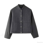 Single Button Brushed Overcoat with Round Neck and Loose Fit