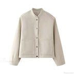 Single Button Brushed Overcoat with Round Neck and Loose Fit