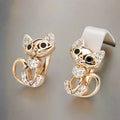 Zirconia Cat Stud Earrings in Gold Tone