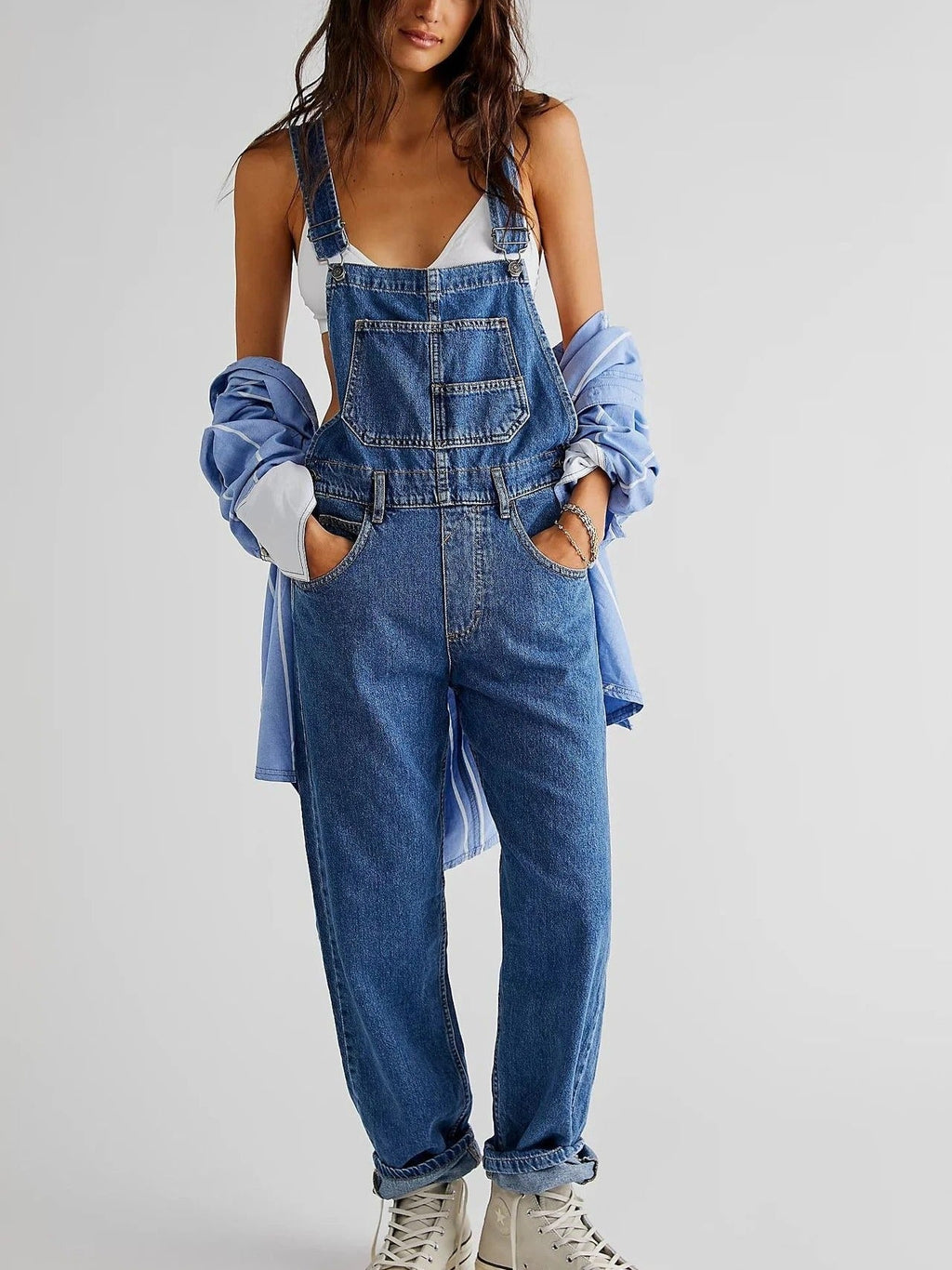Denim Dungarees with Adjustable Straps and Roomy Pockets