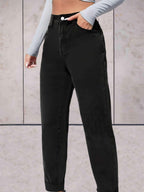 Highwaist jeans met omgeslagen zoom en zakken voor en achter
