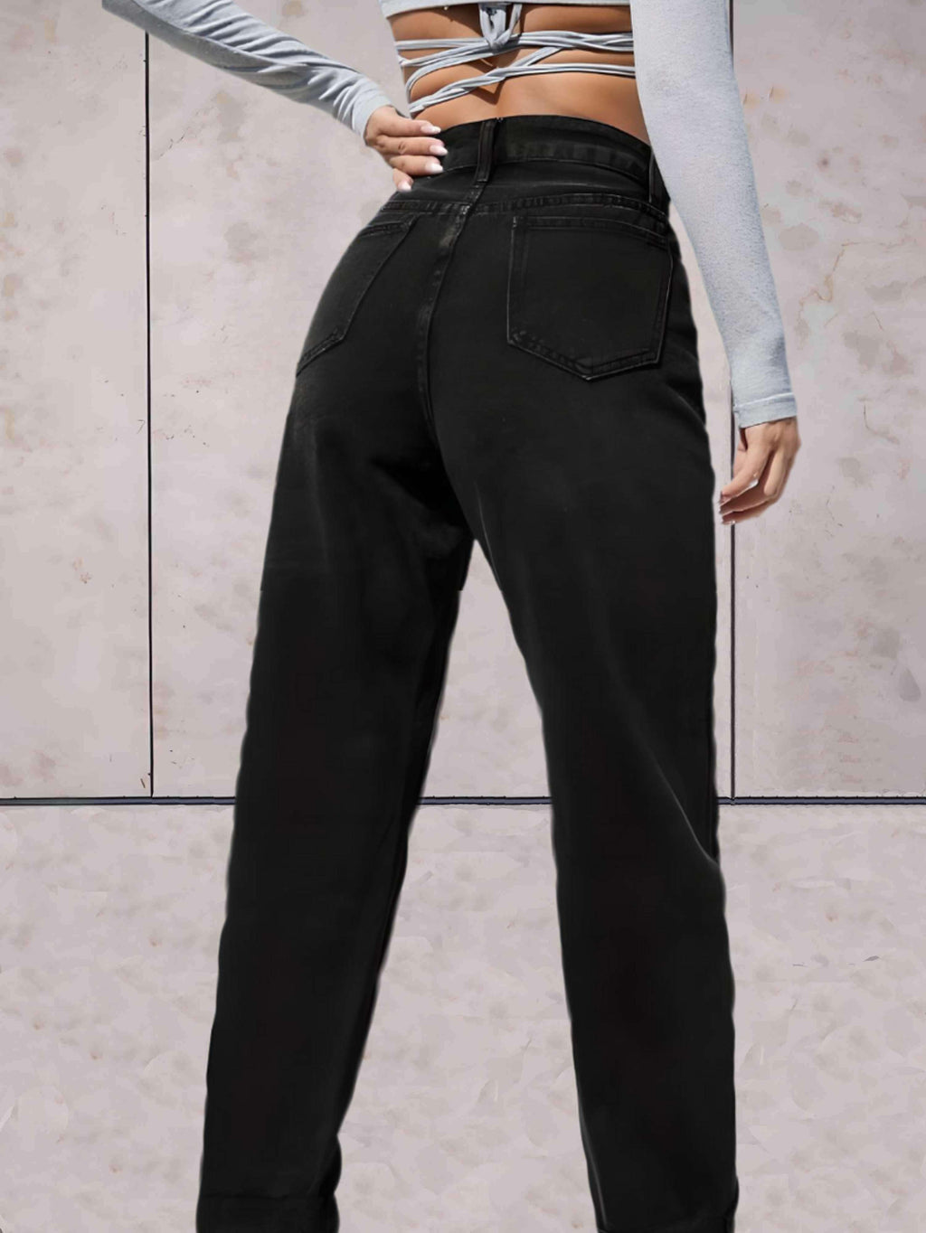 Highwaist jeans met omgeslagen zoom en zakken voor en achter