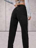 Highwaist jeans met omgeslagen zoom en zakken voor en achter