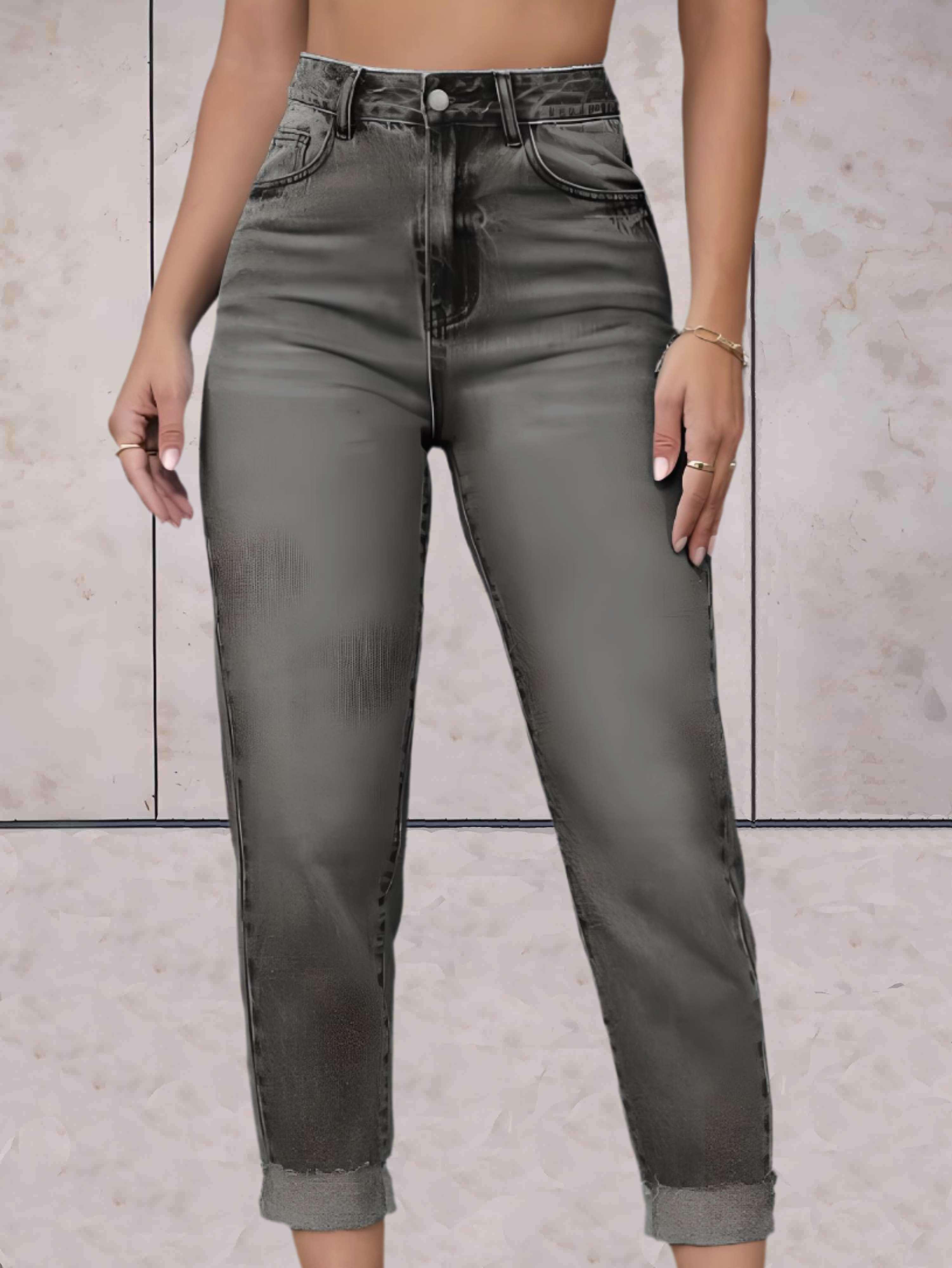 Highwaist jeans met omgeslagen zoom en zakken voor en achter