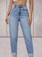 Highwaist jeans met omgeslagen zoom en zakken voor en achter