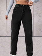 Highwaist jeans met omgeslagen zoom en zakken voor en achter
