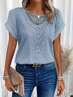 Crochet Lace Knit Top with Short Sleeves