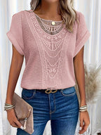 Crochet Lace Knit Top with Short Sleeves