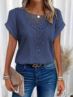 Crochet Lace Knit Top with Short Sleeves