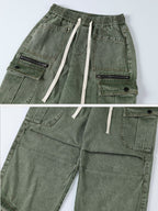 Cargojeans met wijde pijpen en verstelbaar koord in de taille