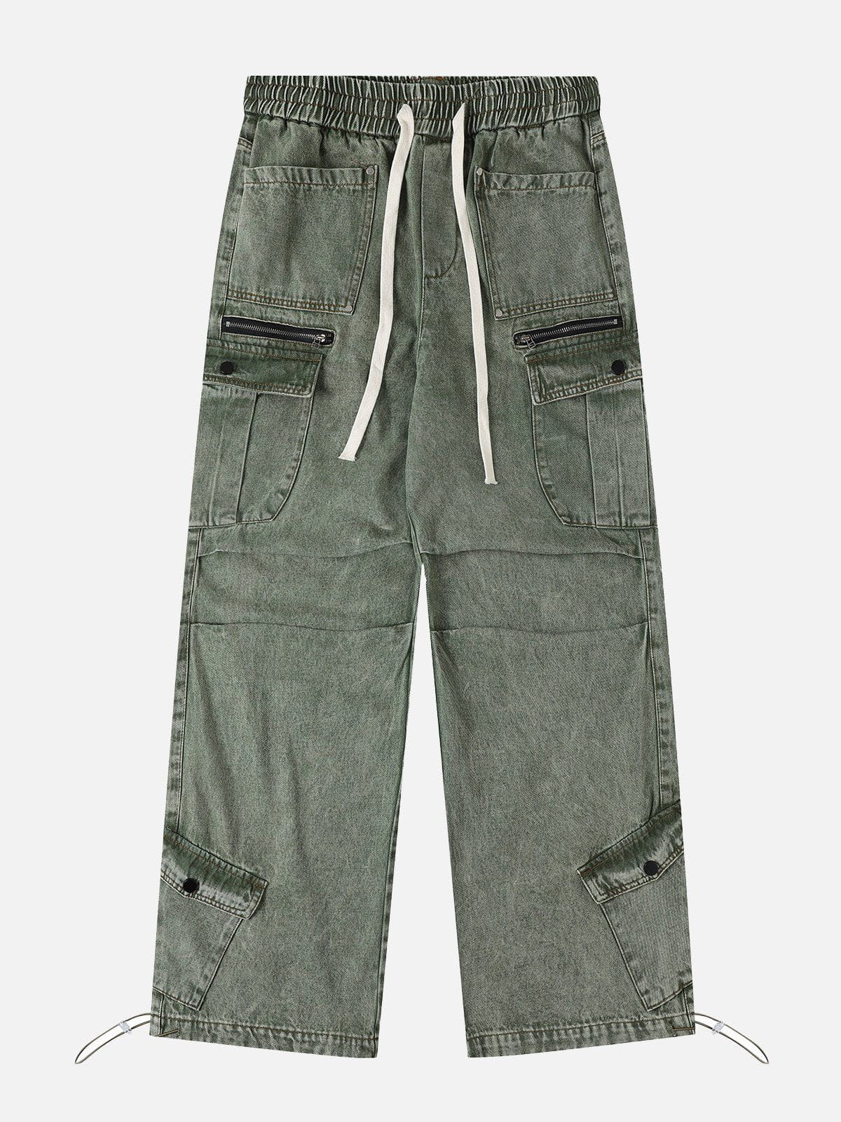 Cargojeans met wijde pijpen en verstelbaar koord in de taille