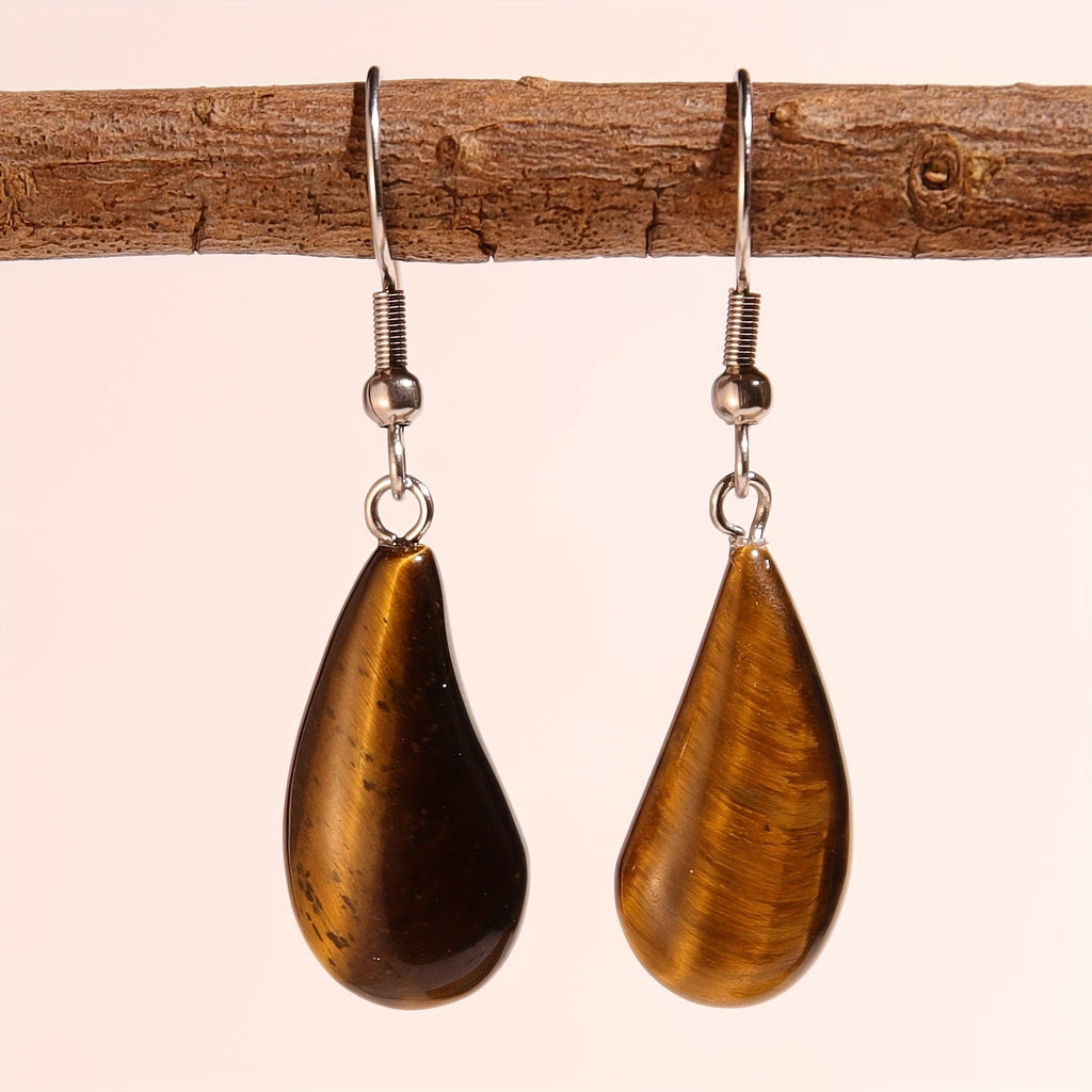 Water Drop Stone Earrings in Tiger's Eye or Quartz
