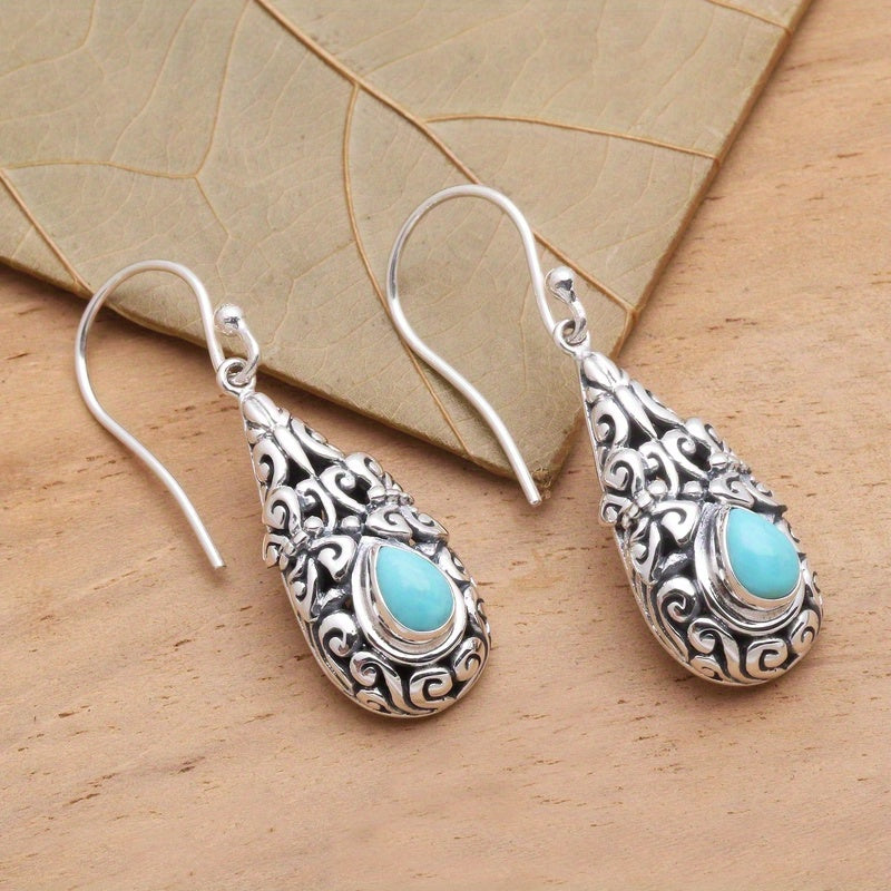 Vintage Teardrop Turquoise Silver-Plated Drop Earrings