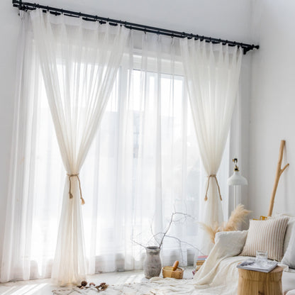 Cotton Linen Sheer Curtain Panel – Japanese Nordic Style, Light Filtering, Room Divider