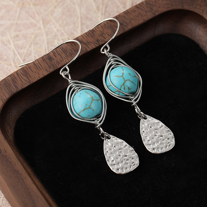 Retro Wire-Wrapped Turquoise Pendant Earrings