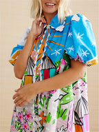 Printed Short Sleeve Button-Front Shirt Maxi Dress