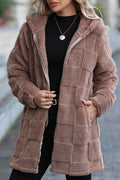 Hooded Zip Through Cardigan Coat with Patchwork Detailing