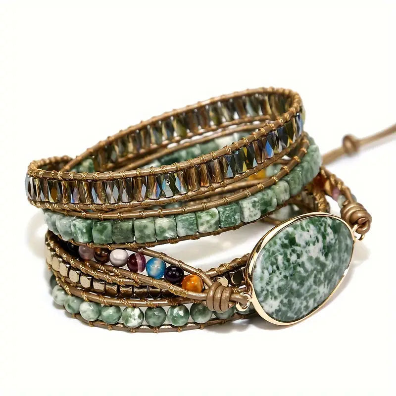 Wikkelarmband van groene jaspis