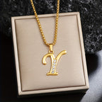 Crystal Accent Initial Necklace in Gold Tone