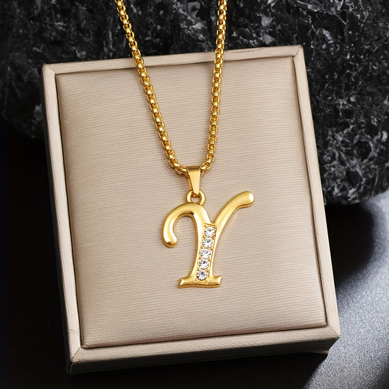 Crystal Accent Initial Necklace in Gold Tone