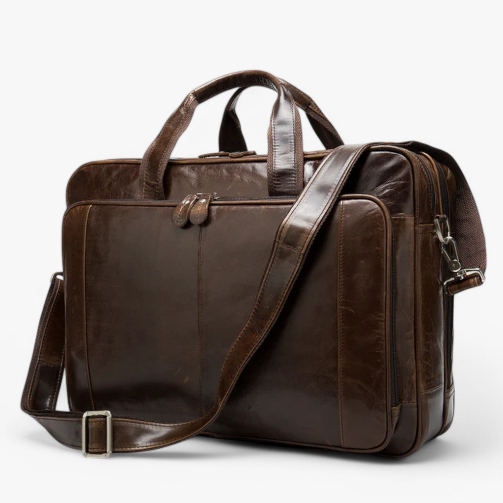 Men's Genuine Leather Messenger Bag with Shoulder Strap