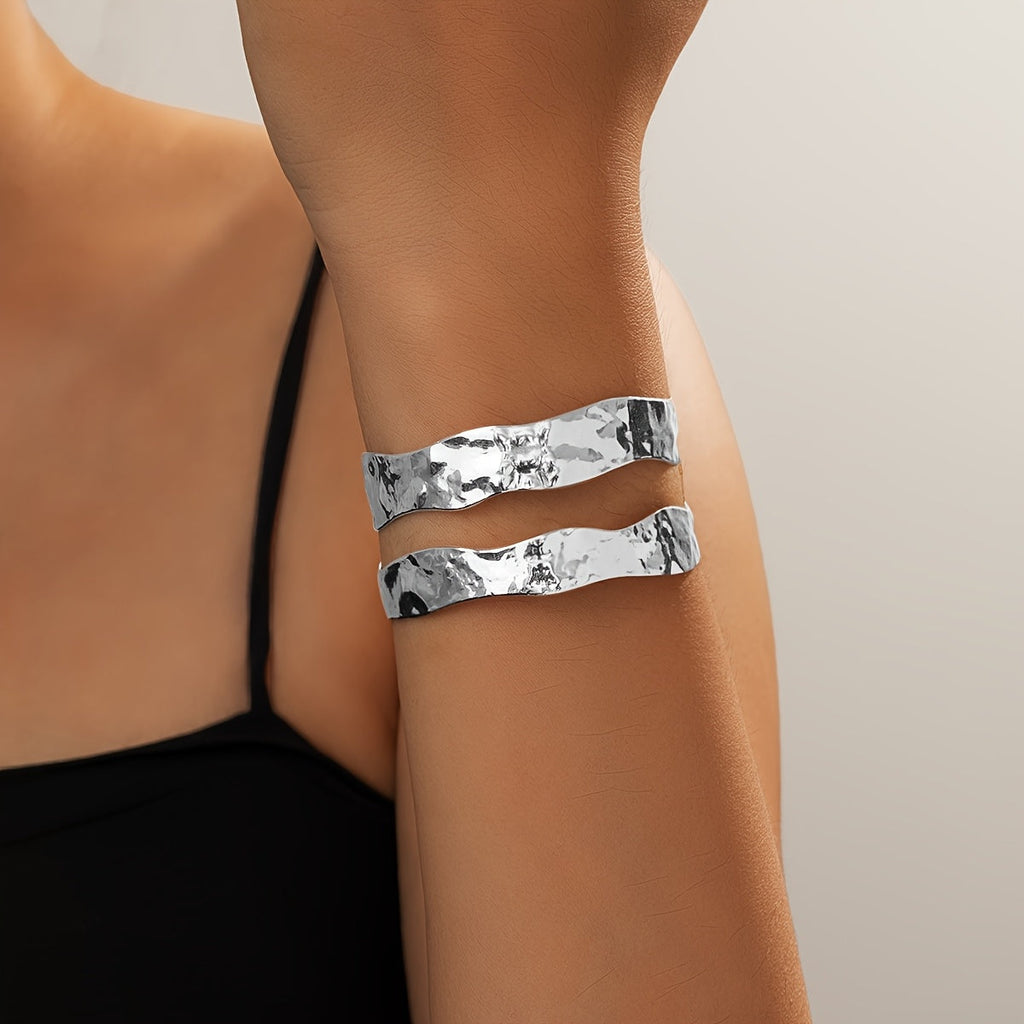 Vintage-Style Hammered Wide Cuff Bangle