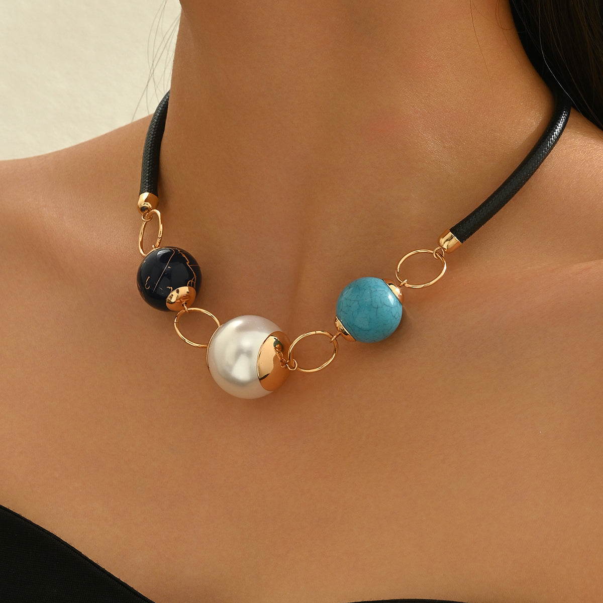 Bohemian Minimalist Pearl and Turquoise Bead Necklace