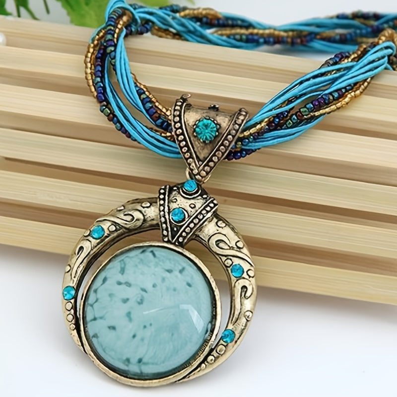 Marble-Look Stone Pendant Bohemian Necklace
