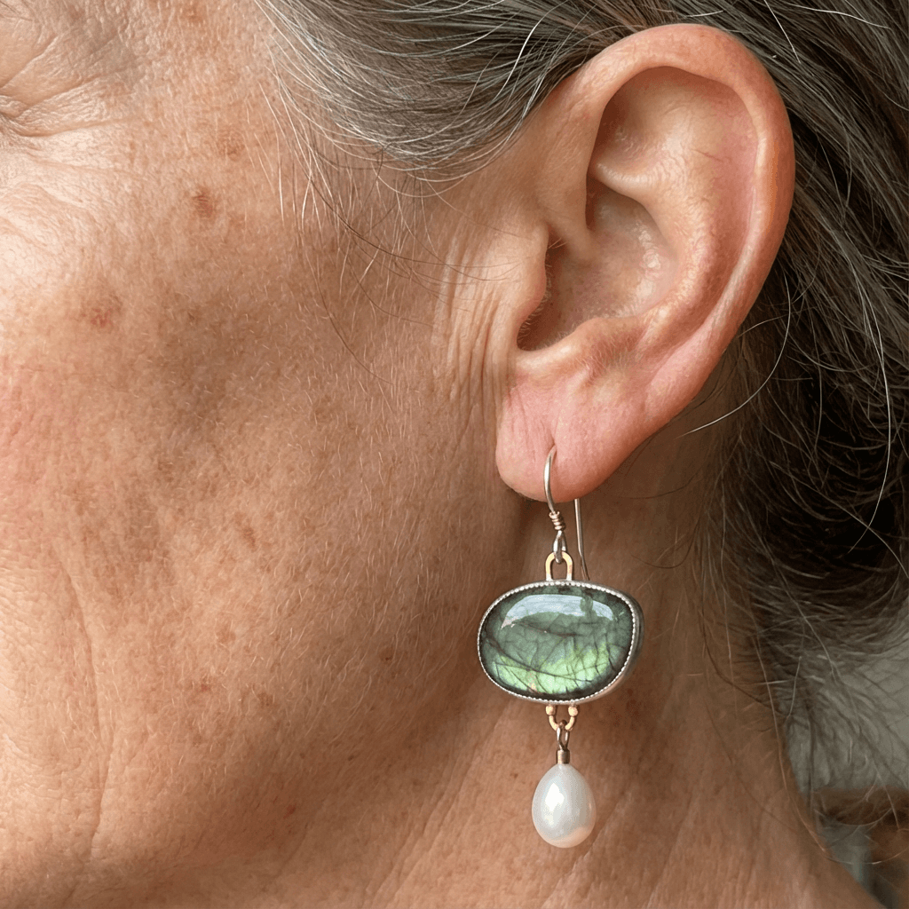 Vintage-Style Labradorite-Look and Pearl Mismatched Earrings