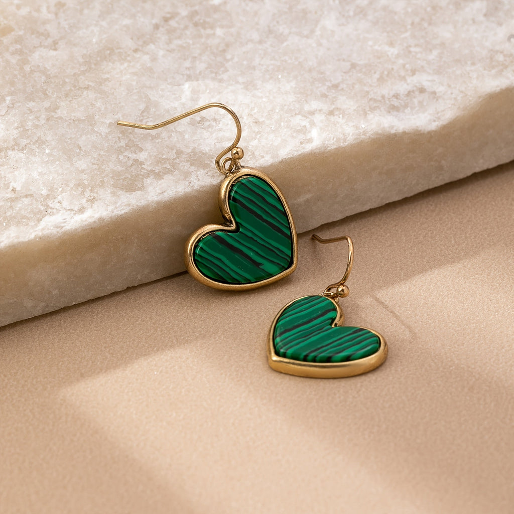 Bohemian Minimalist Heart Stone Earrings in Three Colours