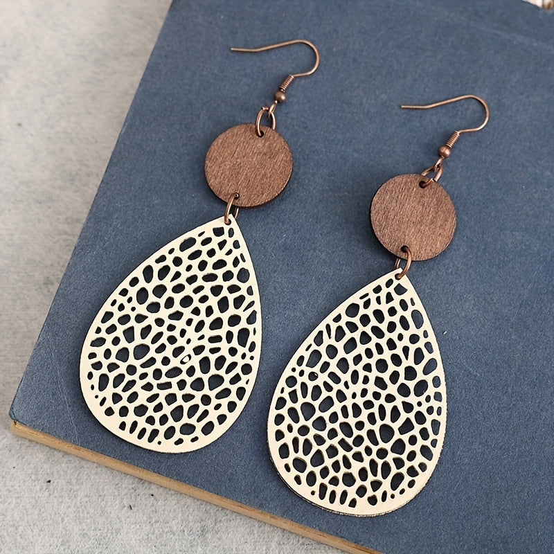 Vintage Hollow Faux Leather Drop Earrings