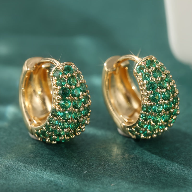 Vintage Green Zirconia Hoop Stud Clip Earrings