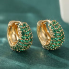 Vintage Green Zirconia Hoop Stud Clip Earrings