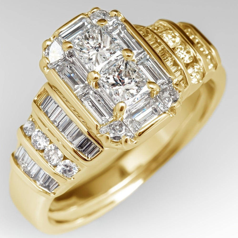 Silver-Plated Bridal-Style Square Zirconia Ring