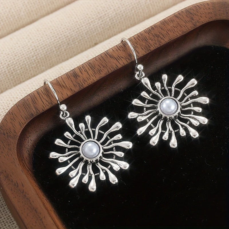 Bohemian Sunburst Pearl Drop Earrings