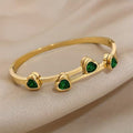 Gold-Tone Chain Bracelet with Green Heart Stones