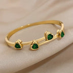 Gold-Tone Chain Bracelet with Green Heart Stones