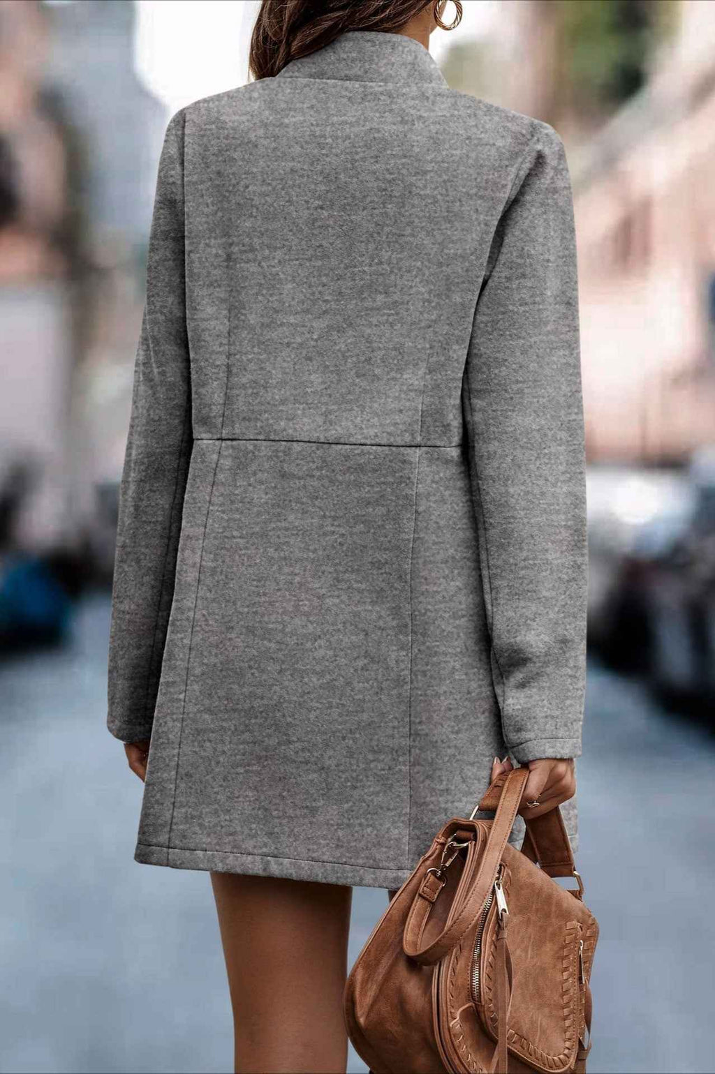 Longline Cotton Coat with a Stand Collar and Slim Cut