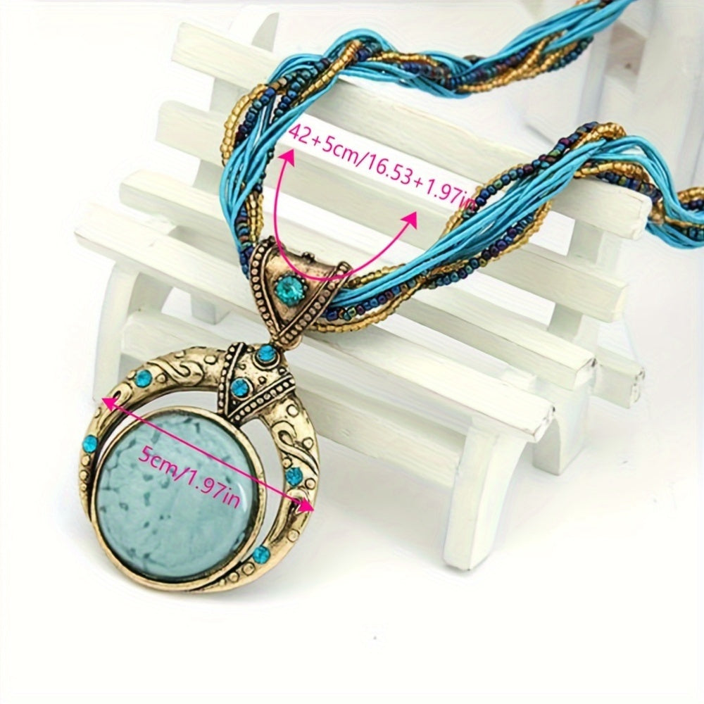 Marble-Look Stone Pendant Bohemian Necklace