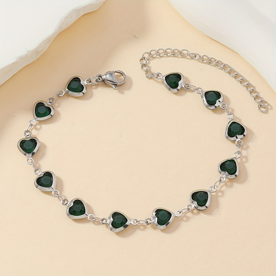 Stainless Steel Heart Link Bracelet with Enamel Colours