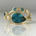 Gold-Tone Ring with Teardrop Blue Glass and Aqua Dots