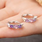 Vintage-Style Purple Zirconia Cluster Hoop Earrings