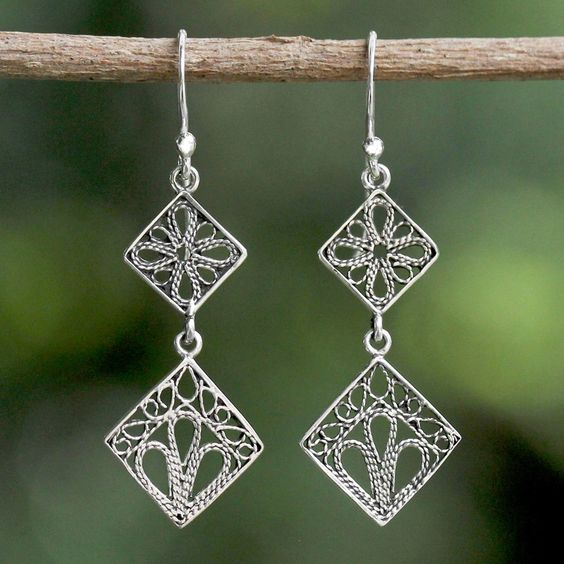 Vintage-Style Silver-Tone Mandala Dangle Earrings