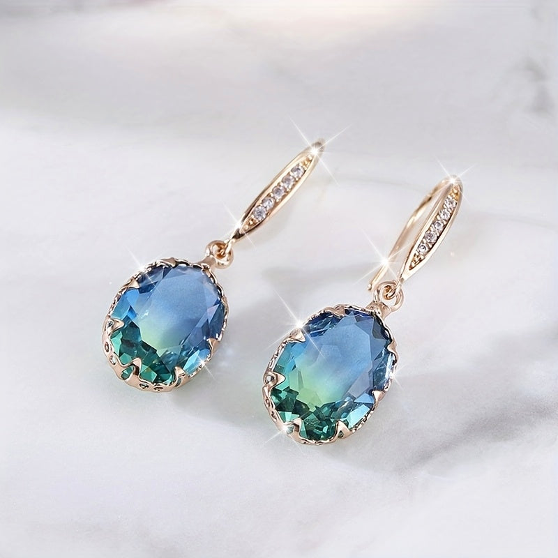 Vintage-Inspired Oval Green Crystal Drop Earrings