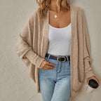 Batwing Sleeve Knit Cardigan with Open Front and Drape