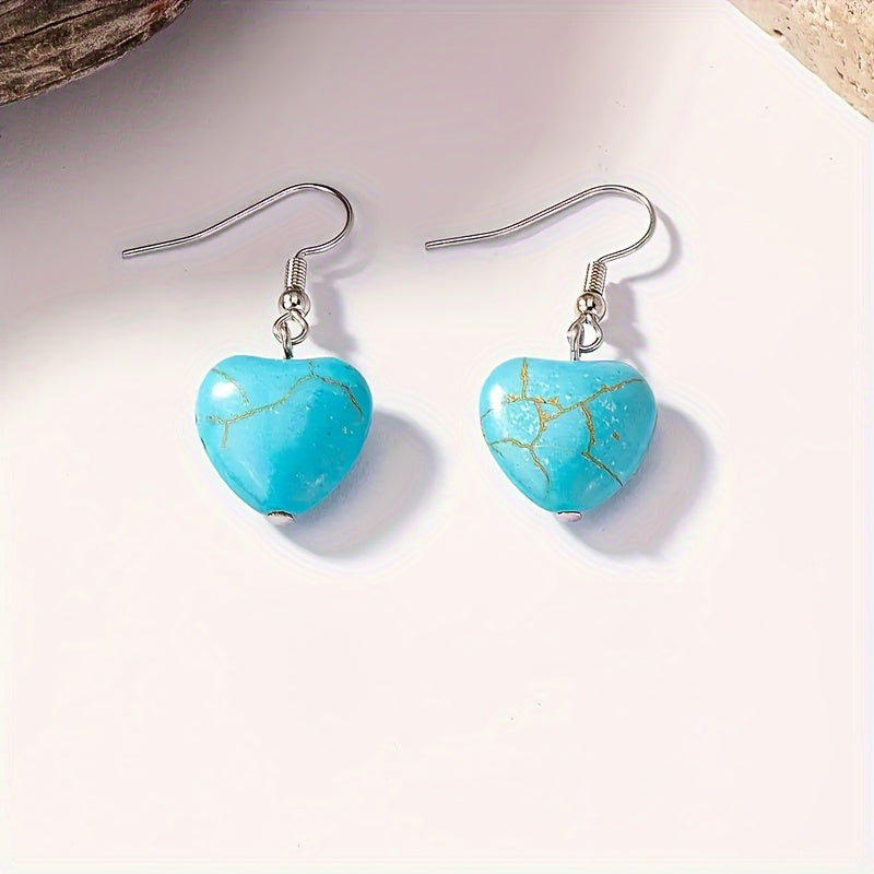 Vintage Bohemian Turquoise Heart Necklace and Earring Set
