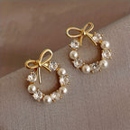 Minimalist Butterfly Knot Pearl Earrings