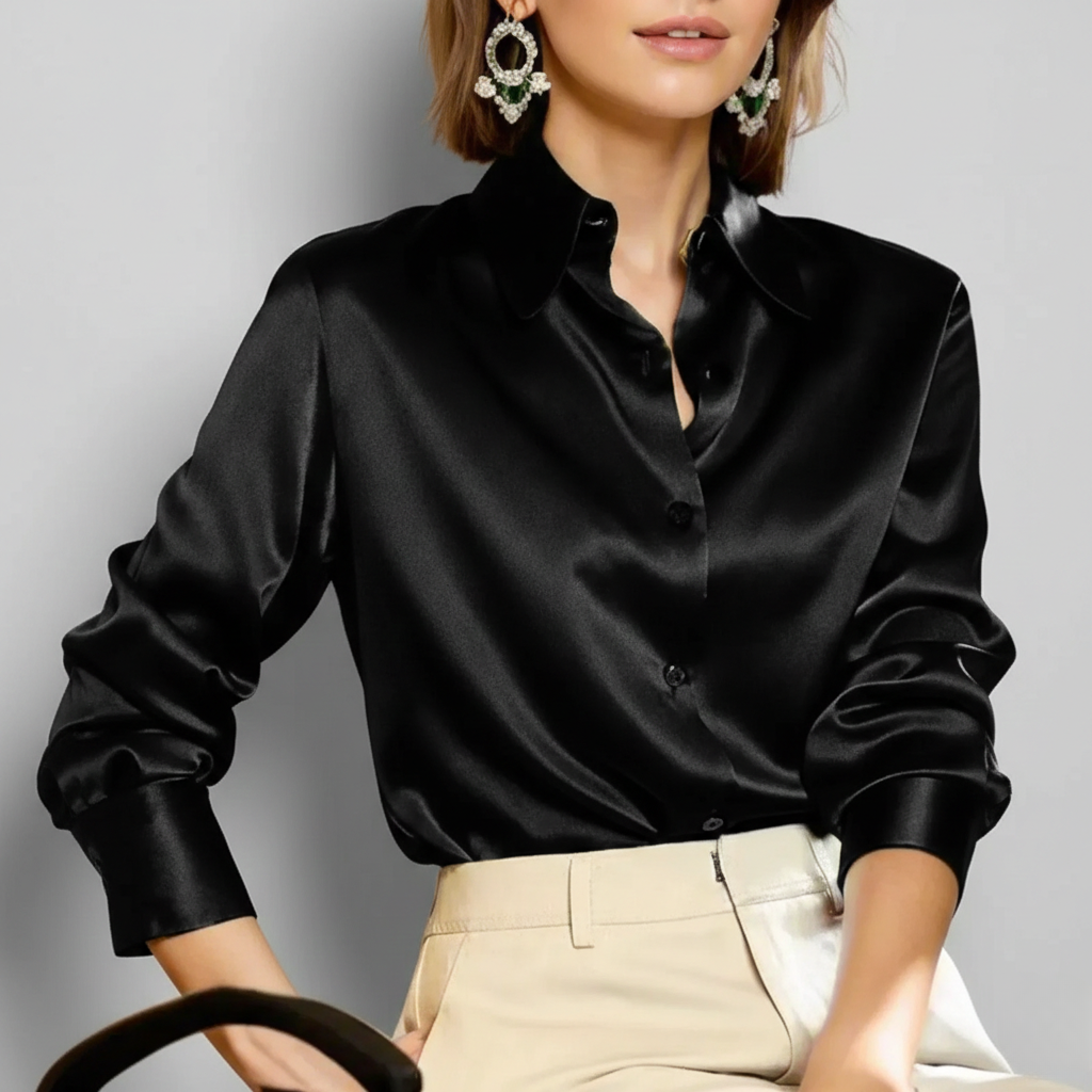 Women's Satin-Look Blouse with Long Sleeves