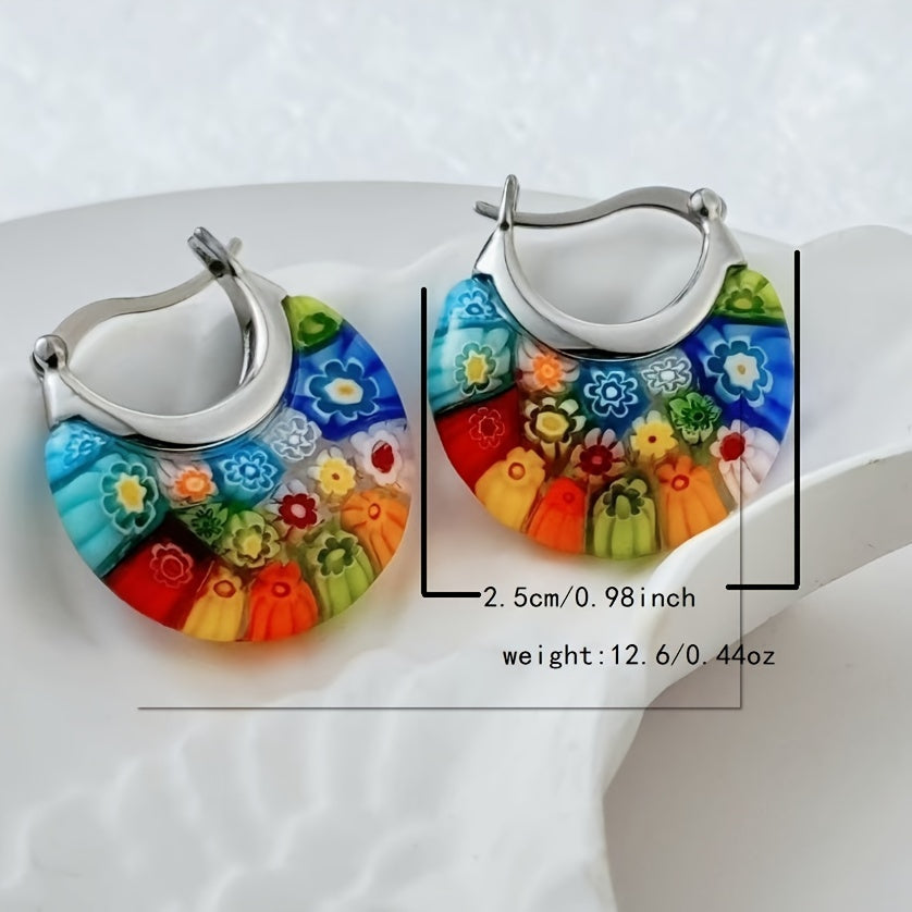 Millefiori Glass Half-Hoop Earrings