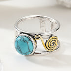 Bohemian Two-Tone Round Turquoise Stone Ring